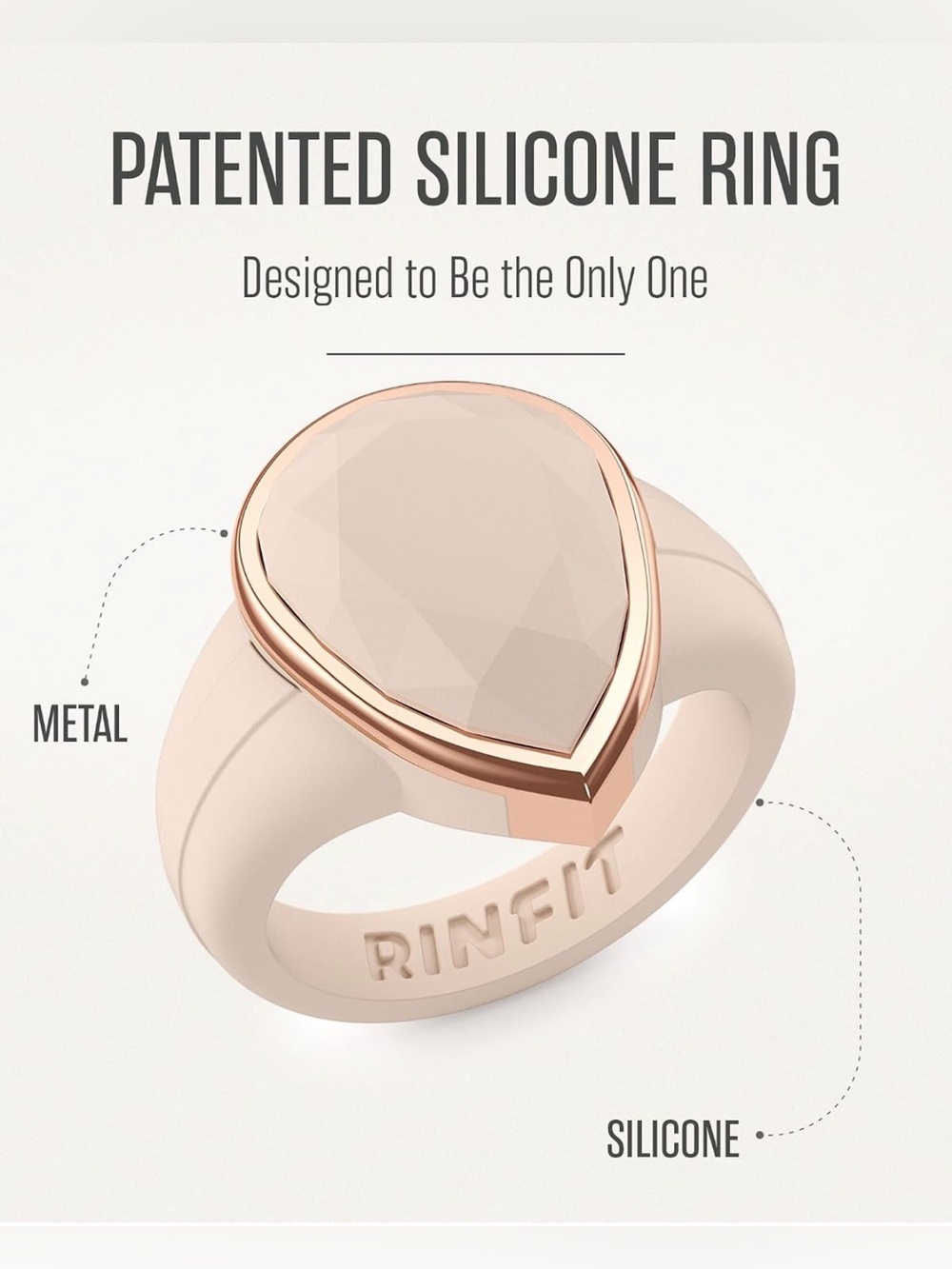 NEW RINFIT Elegant Cream Teardrop Cocktail Ring - SILICONE SZ 6 - Picture 4 of 4